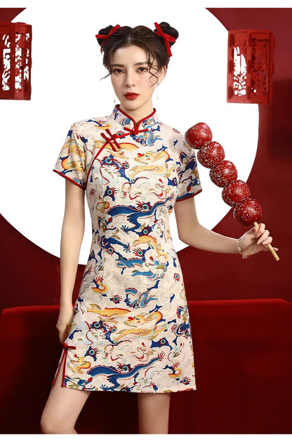 Chinese Dragon Pattern Vintage Improved Qipao Chinese Traditional Dress Niche Design Chinese Dress ципао Vestidos Para Mujer