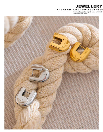 Yhpup 316L Stainless Steel Glossy Metal U-Shape Hollow Hoop Earrings 18K PVD Plated Texture Attractive Jewelry Waterproof