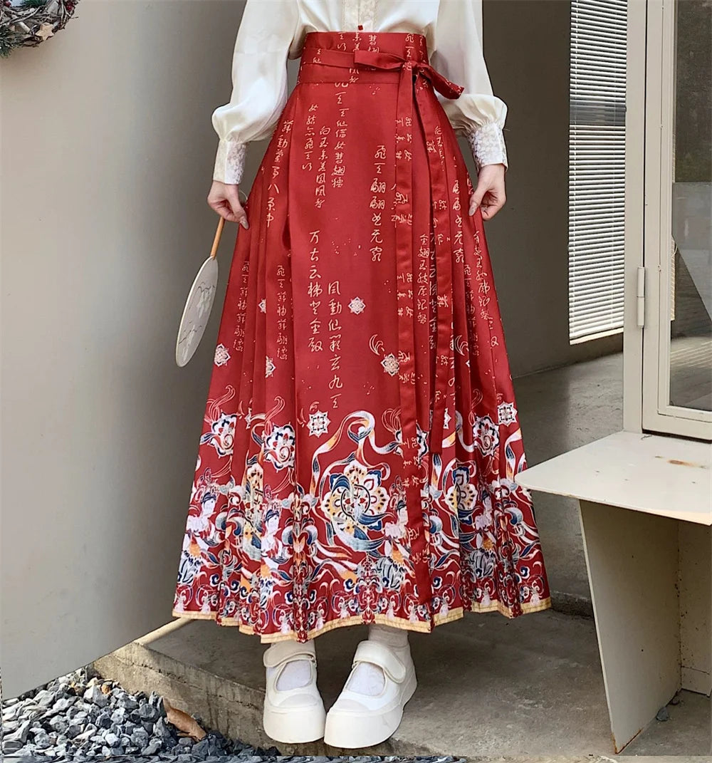 Vintage Maxi Chinese Style Horse Face Skirts for Women Saia One-piece Long Hanfu Pleated Skirt Woman Clothing Faldas Harajuku
