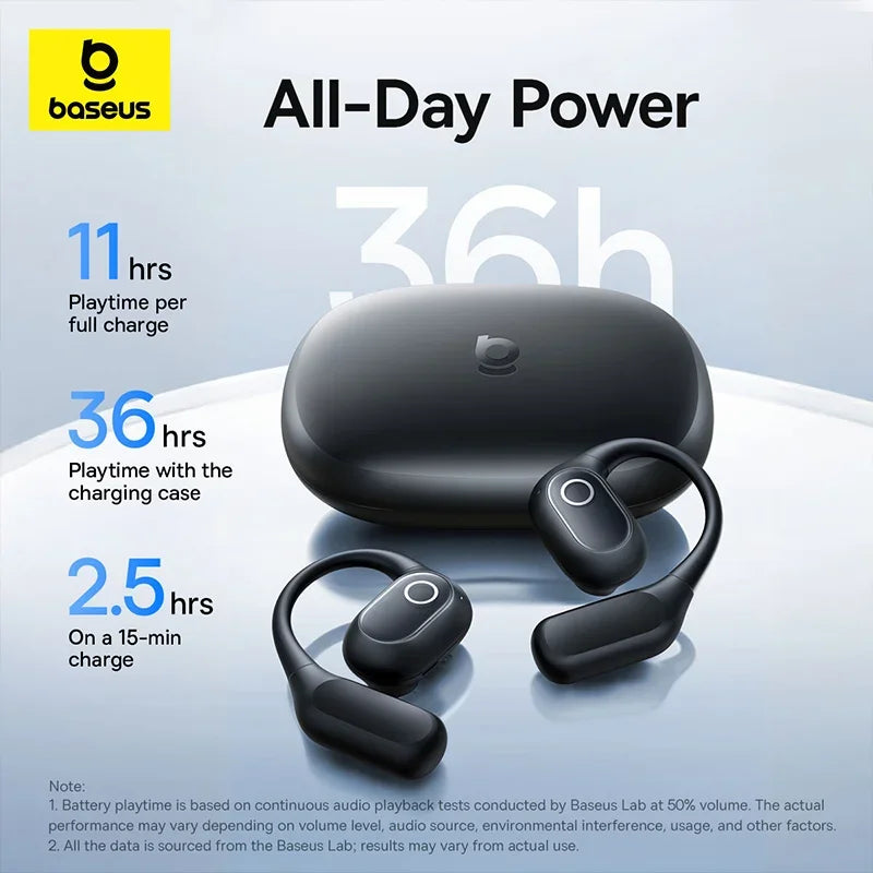 Baseus Eli 2i Fit Open-Ear Earphones True Wireless Bluetooth 6.0 Ear Hooks Headphones IPX5 Waterproof Sports Earbuds Bass Boost