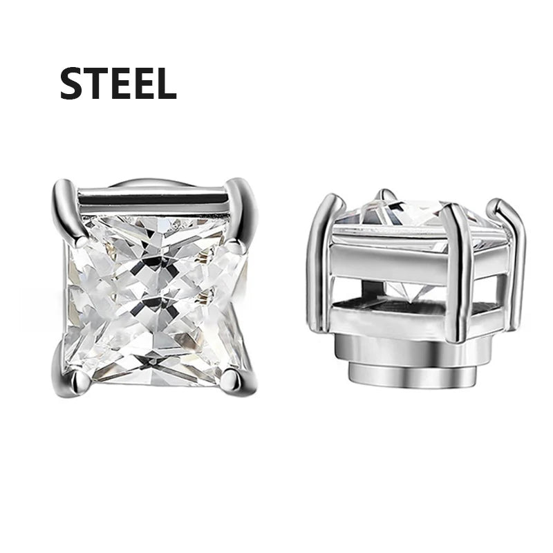 Crystal Strong Magnetic Ear Stud Clip Earrings for Men and Women Punk Round Zircon Magnet Earrings Non Piercing Jewelry
