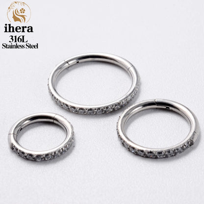1/10/50PCS Stainless Steel Zircon Hinged Segment Nose Septum Clicker Ring Round Earrings Hoops Ear Tragus Helix Piercing Jewelry