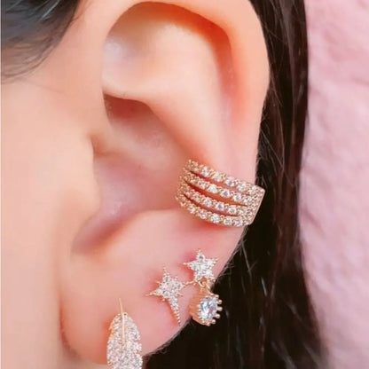 1Pc Fashion Geometry Crystal CZ  Leaf Clip Earring For Women Without Piercing Punk Vintage Star Ear Cuff Wrap Adjustable Jewelry