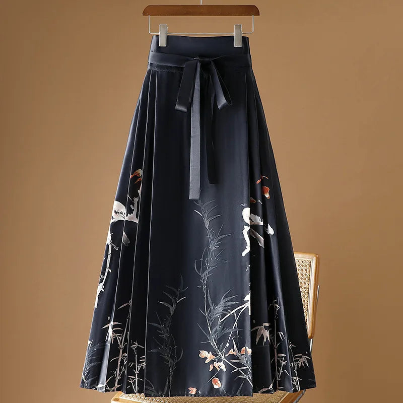 Vintage Maxi Chinese Style Horse Face Skirts for Women Saia One-piece Long Hanfu Pleated Skirt Woman Clothing Faldas Harajuku