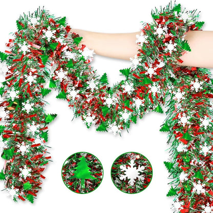 2M Christmas Snowflake Tinsel Garland Xmas Tree Decoration Christmas Metallic Twist Garland Ceiling Hanging New Year Party Decor