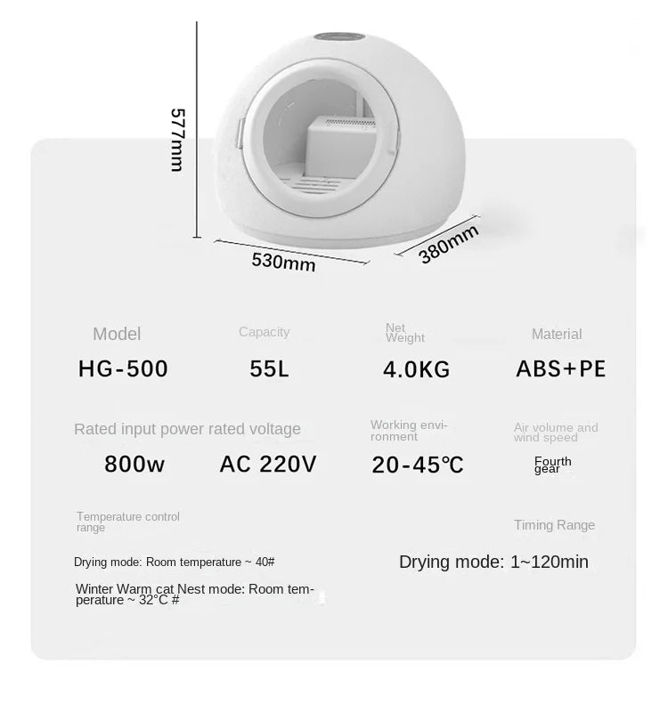 Pet Dryer Dog Hair Dryer Box for Pet Grooming Super Quiet Cat Hair Dryer Capacity Quick Drying Blower 360 Degrees Warm Air