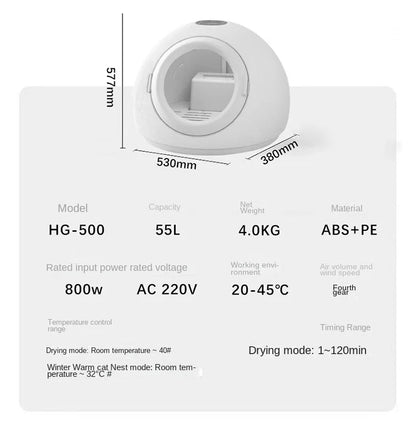 Pet Dryer Dog Hair Dryer Box for Pet Grooming Super Quiet Cat Hair Dryer Capacity Quick Drying Blower 360 Degrees Warm Air