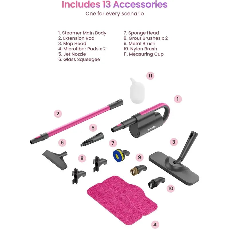 Schenley Steam Mop Cleaner with Detachable Handheld Steamer for Cleaning Hardwood, Laminate Floor, Tiles and Grout, with 7-in-1