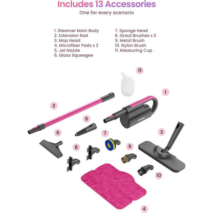 Schenley Steam Mop Cleaner with Detachable Handheld Steamer for Cleaning Hardwood, Laminate Floor, Tiles and Grout, with 7-in-1