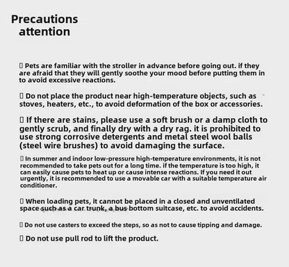 Lightweight Pet Travel Carrier Large Capacity Cat Backpack Shock-Absorbent Rolling Dog Trolley Adjustable Handle Pet Stroller