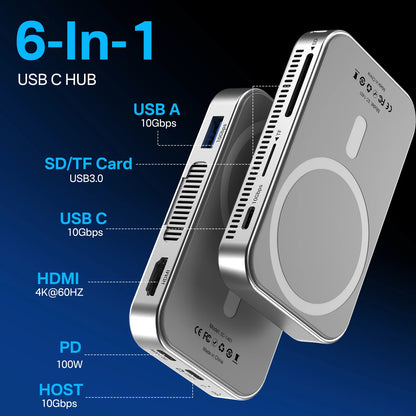 Acasis Magnetic M.2 NVMe SSD Enclosure 10Gbps USB C Docking Station with Cooling Fan HDMI 4K60HZ SD/TF PD 100W for iPhone 17 16