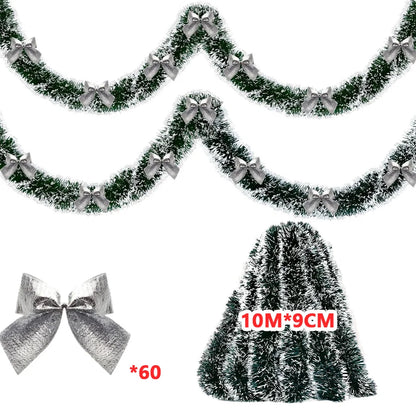 10M Christmas Tinsel Ribbons with Bow Green Cane Ribbon Garland Xmas Tree Hanging Pendent DIY Wreath Ornaments Party Home Decor