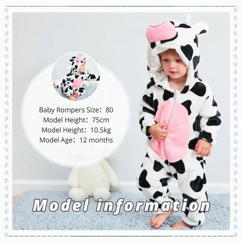 MICHLEY Carniva Baby Rompers Winter Clothes Flannel Hooded Bodysuits Pajamas Animals Overall Jumpsuit For Girls Boys Kids