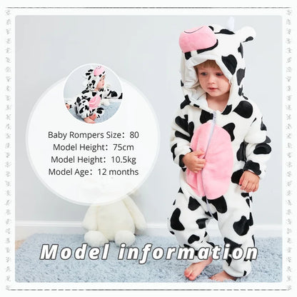 MICHLEY Carniva Baby Rompers Winter Clothes Flannel Hooded Bodysuits Pajamas Animals Overall Jumpsuit For Girls Boys Kids