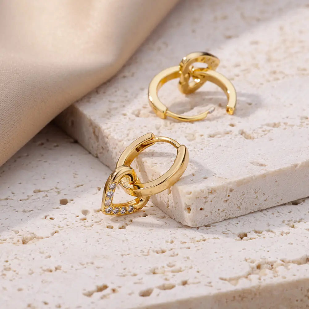 Hollow Zircon Heart Earrings For Women Stainless Steel Gold Color Heart Earring Luxury Wedding Couple Jewelry Gift Free Shipping