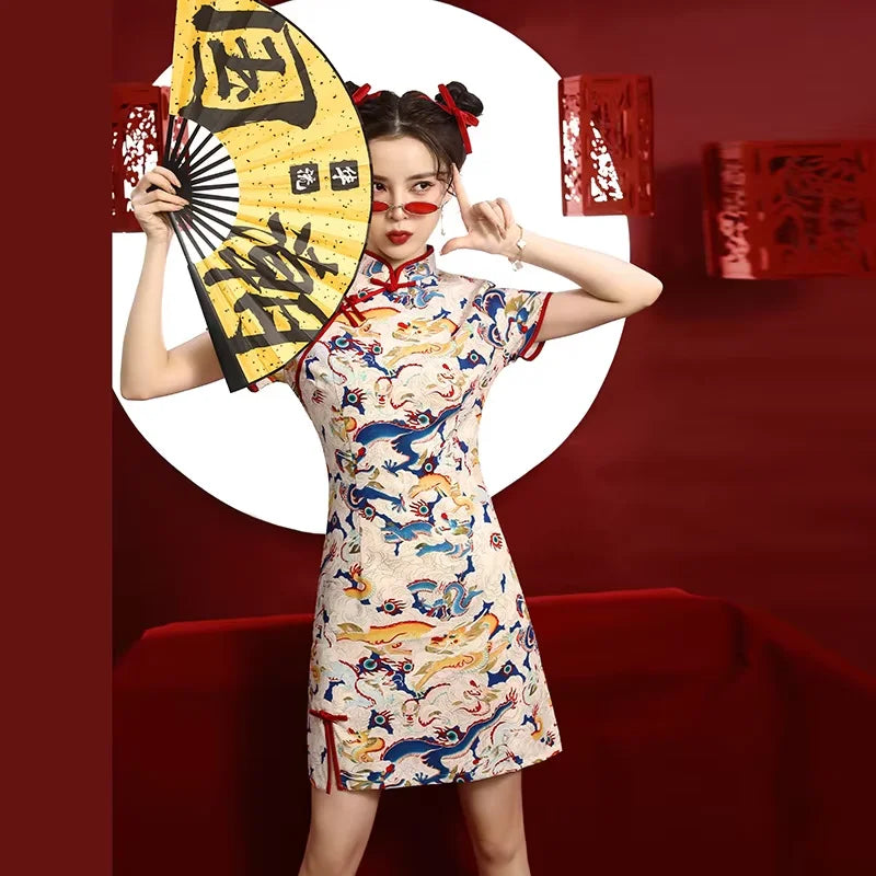 Chinese Dragon Pattern Vintage Improved Qipao Chinese Traditional Dress Niche Design Chinese Dress ципао Vestidos Para Mujer