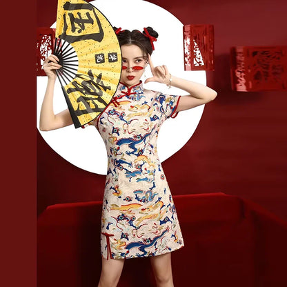 Chinese Dragon Pattern Vintage Improved Qipao Chinese Traditional Dress Niche Design Chinese Dress ципао Vestidos Para Mujer