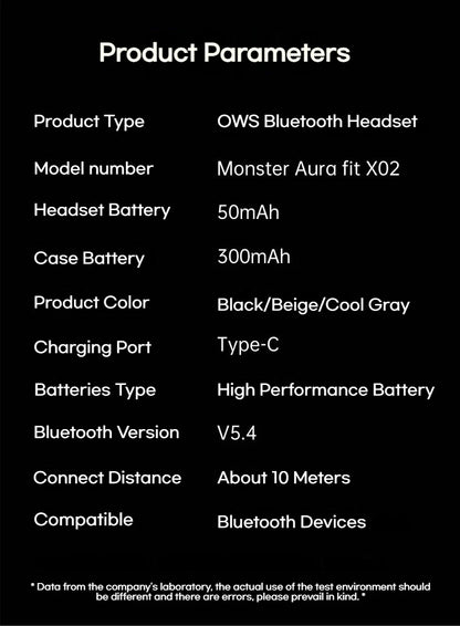 Monster Touch Pro100 OWS Ear Hook Headphones Smart Touch Screen Bluetooth 5.4 Earbuds Open Ear Wireless Earphone Support TF Card