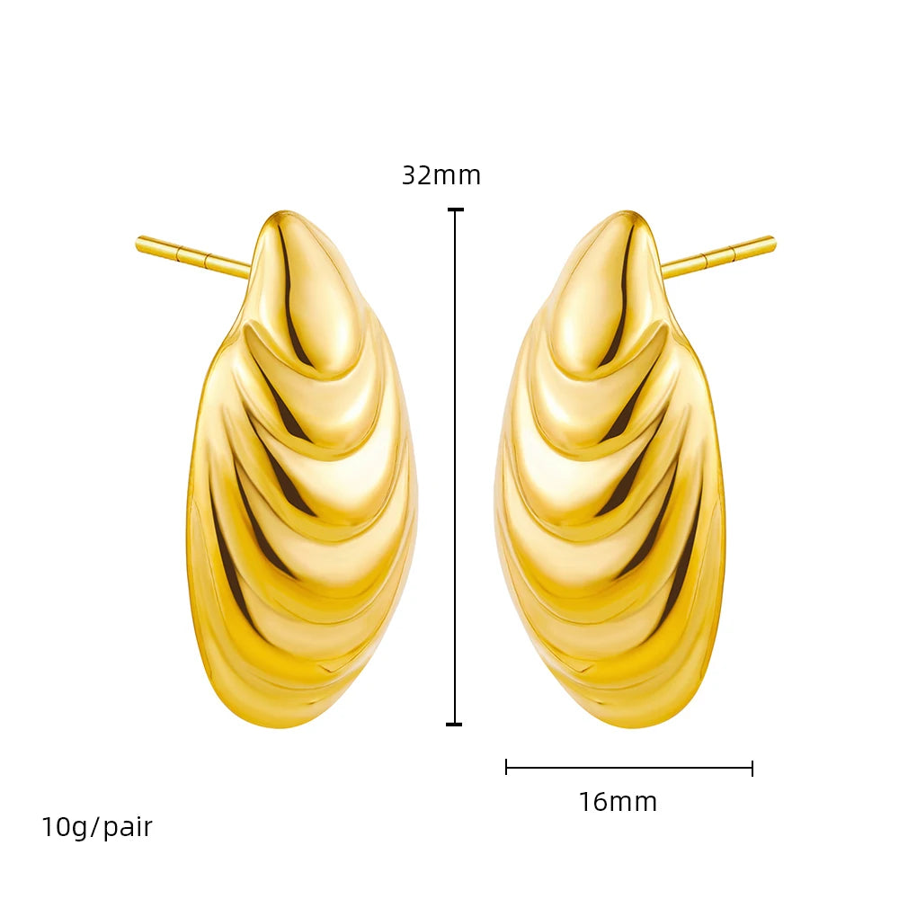 Vintage Stainless Steel Gold Plated Texture Snail Conch Shell Earrings for Women CZ Zircon Starfish Earring Beach Jewelry Gifts