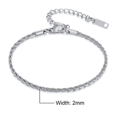 Unisex Rope Chain Bracelets for Men Women, Stainless Steel Twisted Links Chain Bracelet,Simple Classic Jewelry Gift for Him