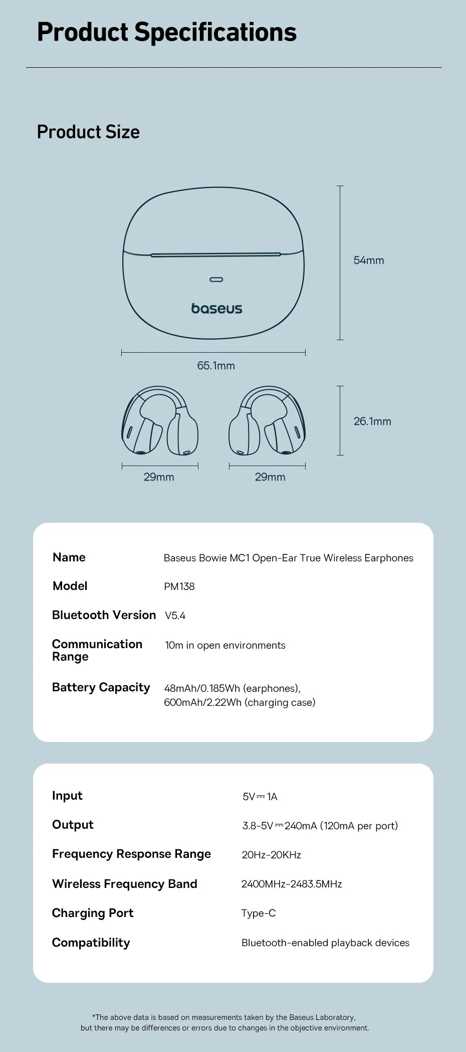 Baseus Bowie MC1 Ear Clip Wireless Earphones Bluetooth 5.4 Open-Ear Headphones Clip-On Sports Earbuds  IP57 Waterproof AI-Bass