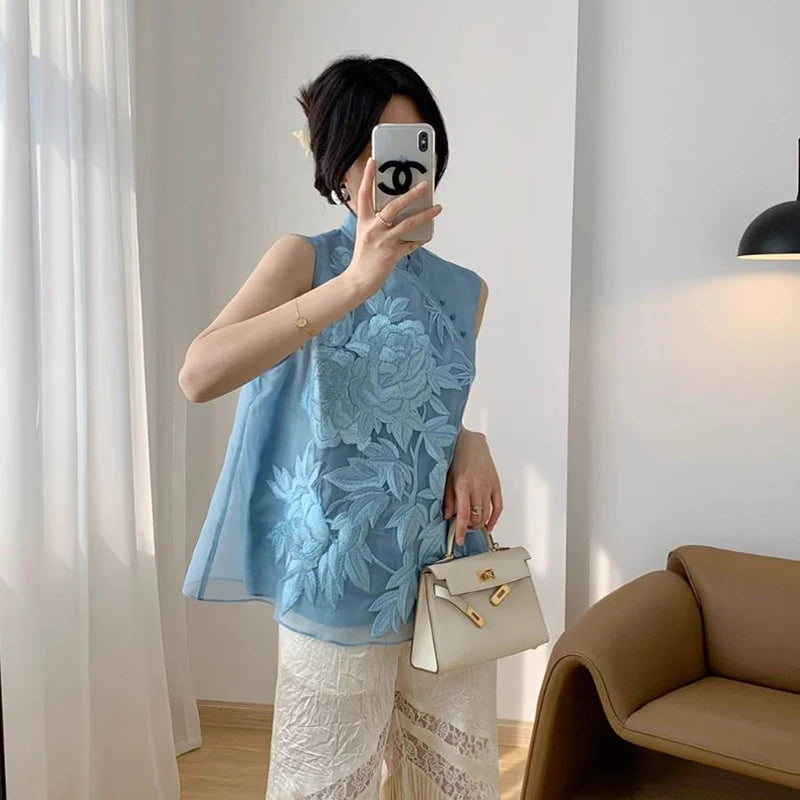 Retro Thin Shirt New Chinese Style Cheongsam Top Black Jacquard Short Sleeve T-shirt Summer Mature Fashion Women's Clothing