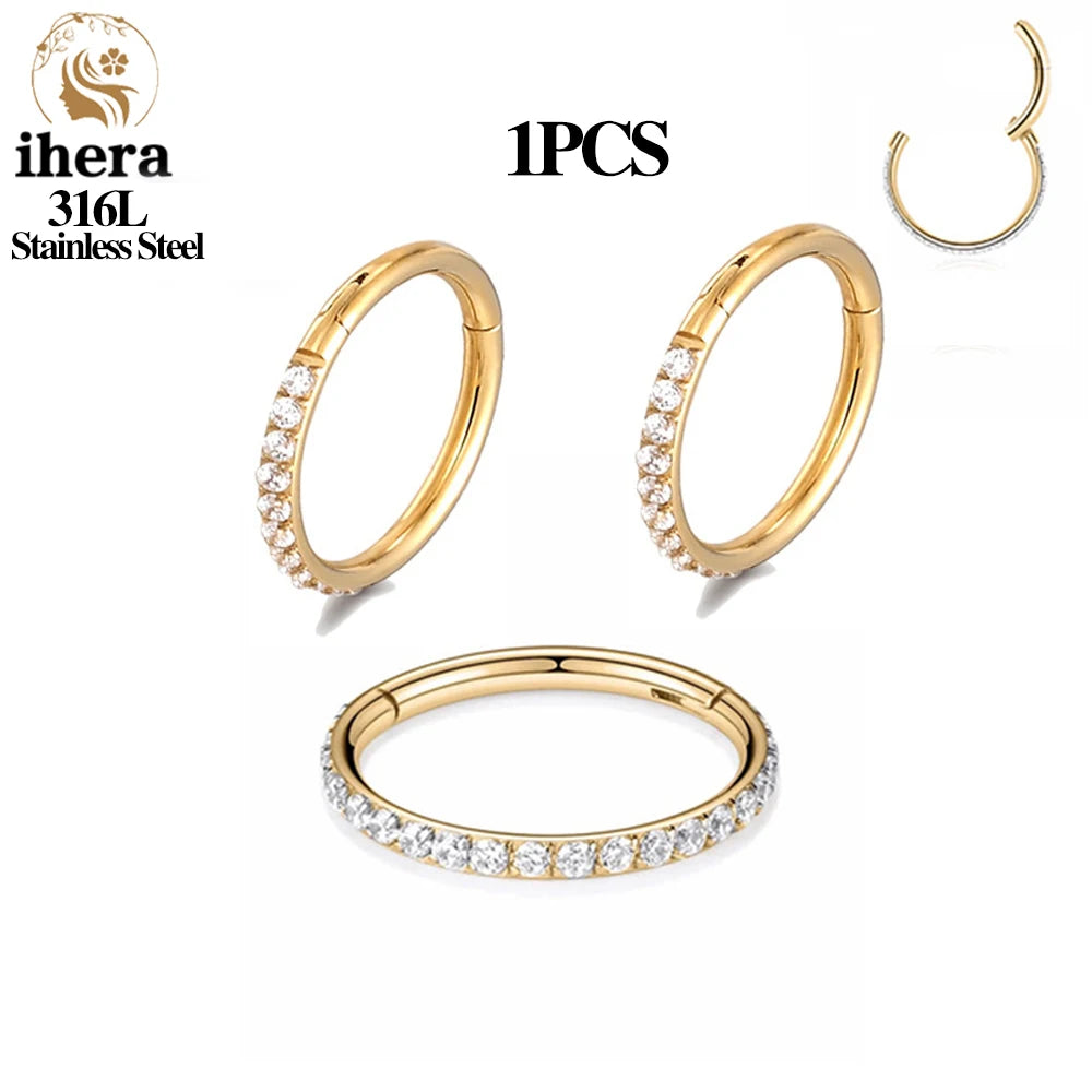 1/10/50PCS Stainless Steel Zircon Hinged Segment Nose Septum Clicker Ring Round Earrings Hoops Ear Tragus Helix Piercing Jewelry