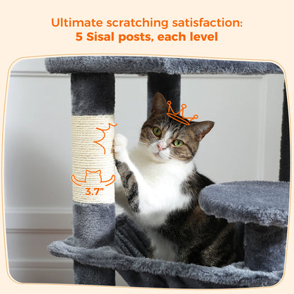 Large Cat Tree and Tower for Indoor Cats With Sisal-Covered Scratching Posts Spacious Hammock Padded Perches and Condos Cat Toys