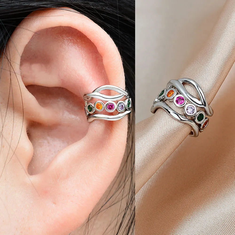 1Pc Fashion Geometry Crystal CZ  Leaf Clip Earring For Women Without Piercing Punk Vintage Star Ear Cuff Wrap Adjustable Jewelry