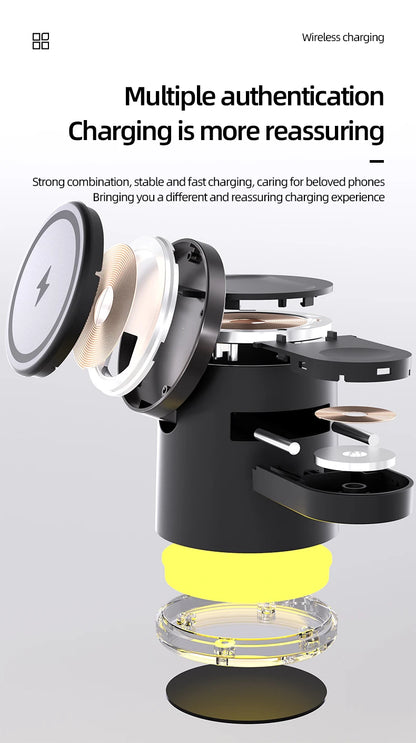 4 in 1 QI2 Wireless Charger Fast Charging Dock Stand Night Light For Magsafe iPhone 16 15 14 Pro Max Airpods Pro 2-8 Apple Watch