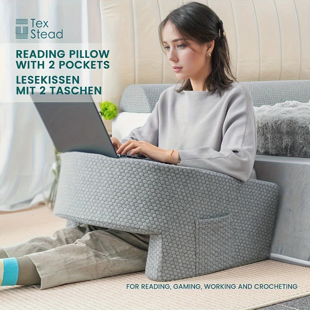 Reading Pillow for Gaming, Extra Large Arm Rest Pillow for Adult, Memory Foam Bed Rest Pillow for Reading, Working,with Rem，1 PC