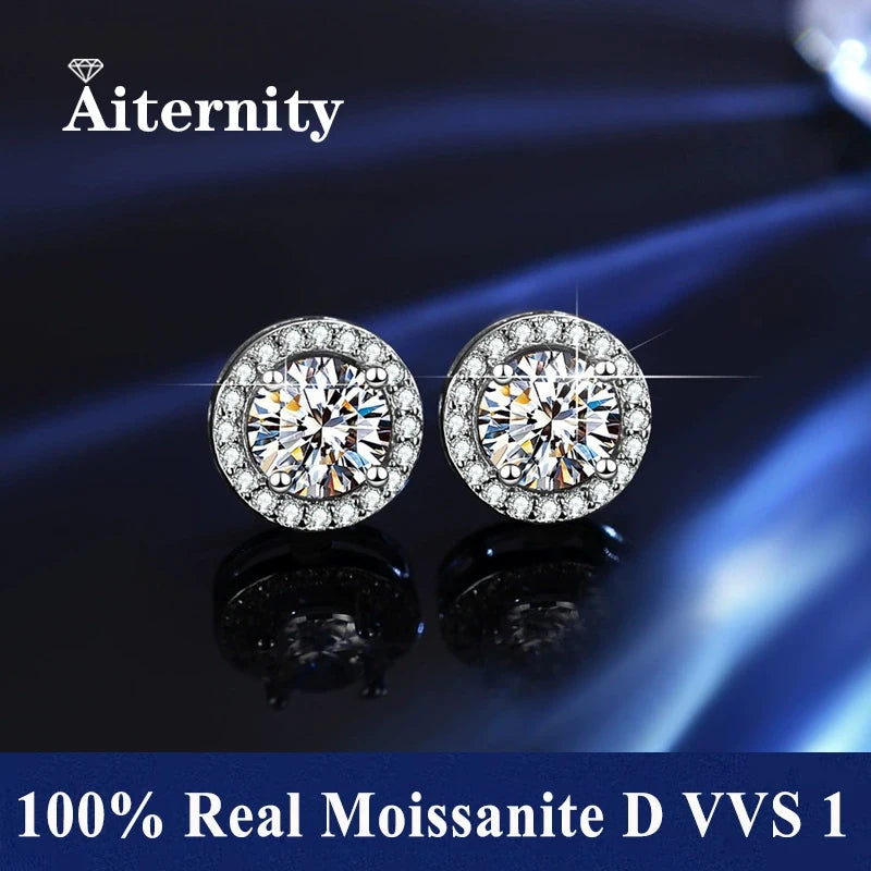 Moissanite Earrings for Women Pass Diamond Test Pen 100%  With Certificate Ear Studs 925 Sterling Silver Fine Jewelry
