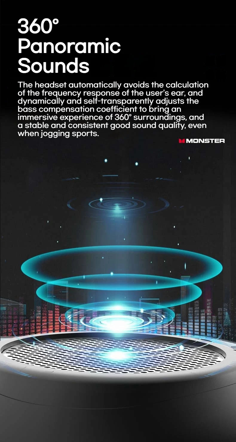 Monster Touch Pro100 OWS Ear Hook Headphones Smart Touch Screen Bluetooth 5.4 Earbuds Open Ear Wireless Earphone Support TF Card