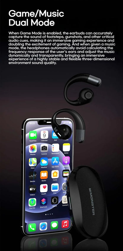 Monster Touch Pro100 OWS Ear Hook Headphones Smart Touch Screen Bluetooth 5.4 Earbuds Open Ear Wireless Earphone Support TF Card