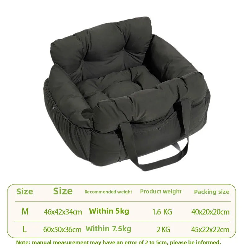 Car Dog Bed Safety Seat, Portable Pet Carrier with Seatbelt, Soft Cushion for Small Medium Dogs, Non-Slip Car Travel Accessories