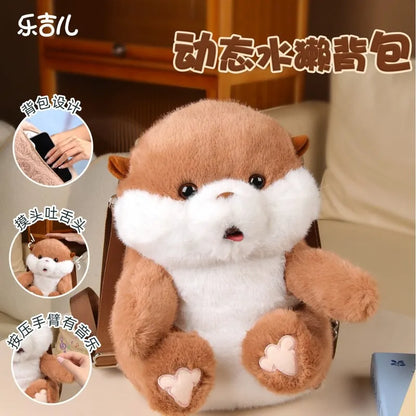 Cute Little Animal Cartoon Backpack Otter Backpack Intelligent Plush Toys Can Sing Stick Out Your Tongue A Birthday Present