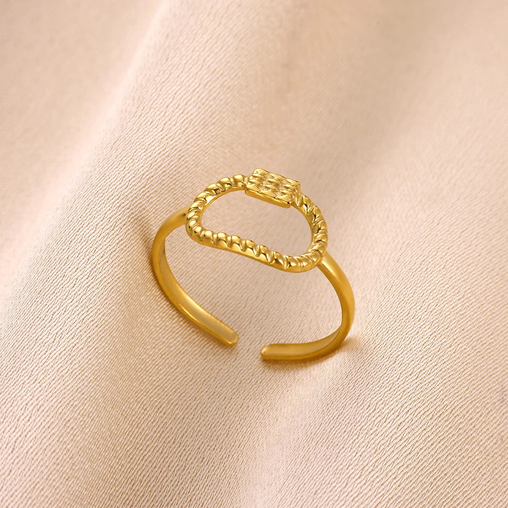 Stainless Steel Flower Open Rings For Women Trend Wedding Heart Jewelry Gold Color Geometric Hollow Ring Daily Accessories Gift