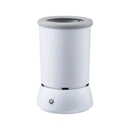 MUO Studios white automatic pet paw cleaner with power button and gray rim for easy paw cleaning