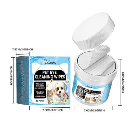 MUO Studios hypoallergenic pet wipes for dogs and cats with tear stain remover in a container and box