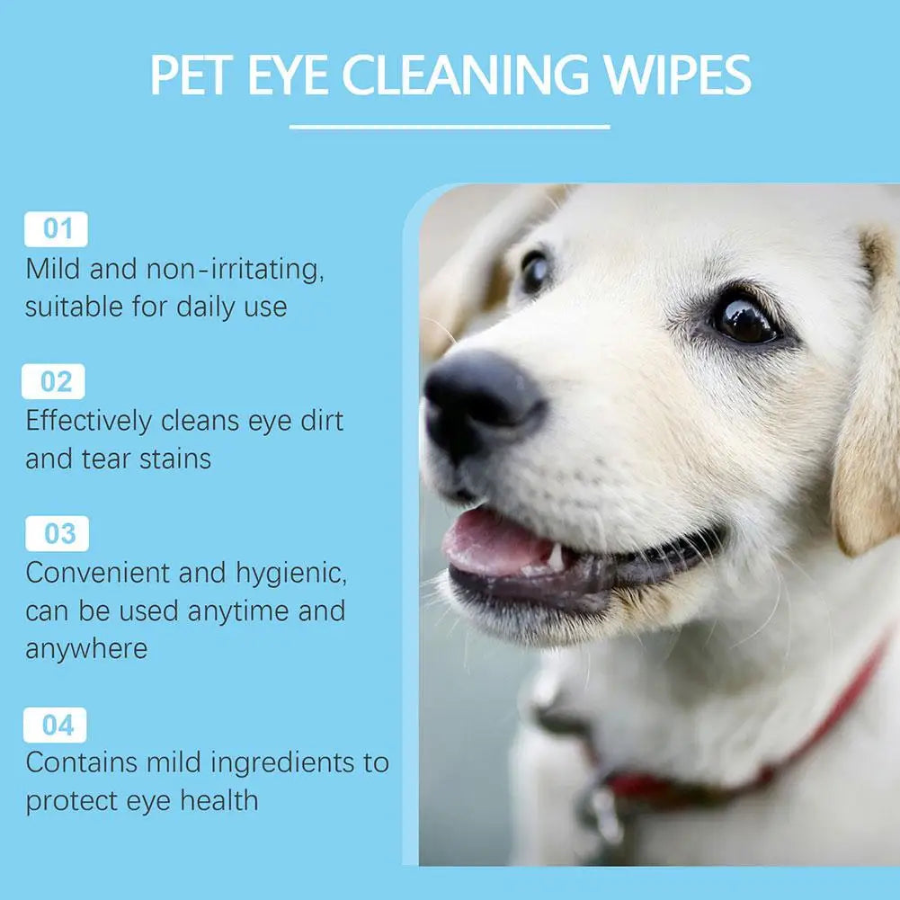 Hypoallergenic pet wipes for eye cleaning with mild ingredients to protect pet eye health and remove dirt
