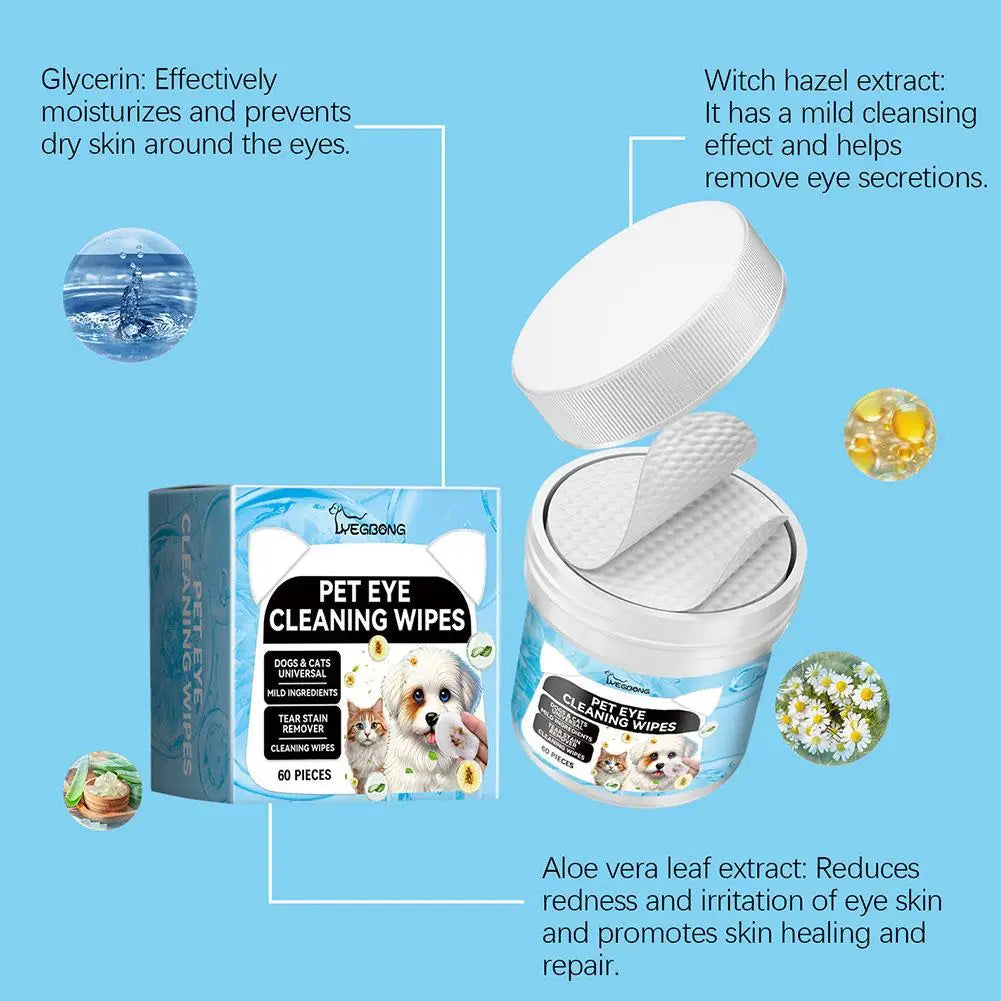 MUO Studios hypoallergenic pet wipes for eye cleaning with glycerin, witch hazel, and aloe vera extracts